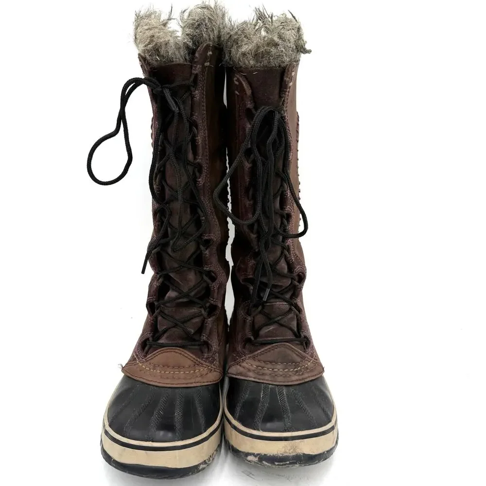 Sorel Women's Brown Cate The Great Brown Lace Up Fur Snow Boots Size 7.5